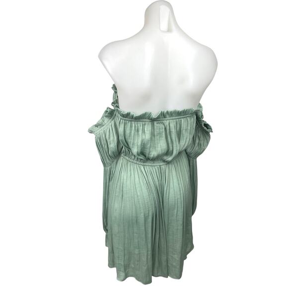 Forever 21 Green Off Shoulder Ruffle Tie Long Sleeve Elastic Waist Mini Dress M - Picture 5 of 9